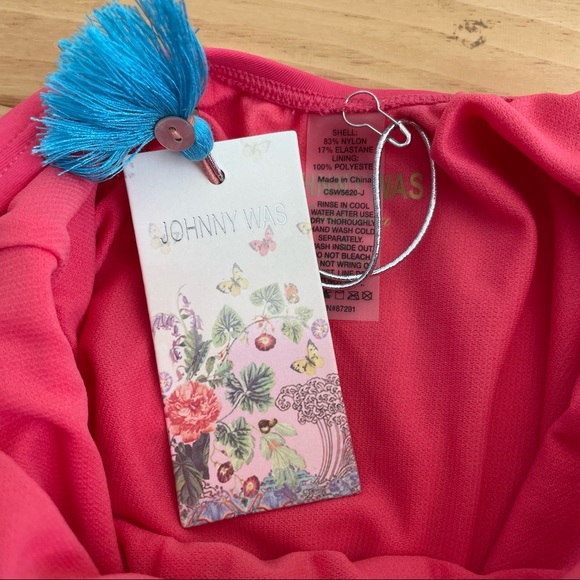 Johnny Was Mariposa One Piece Swimsuit Pink Embroidered Size Small - Picture 9 of 12